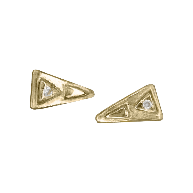 14k gold Earrings - Petite Diamond Triangle Studs - Corvo Jewelry by Lily Raven