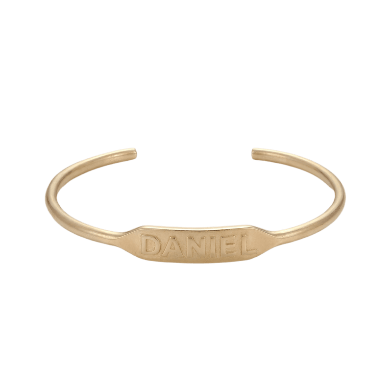 14k gold Bracelet - Raised Nameplate Cuff Bracelet - Corvo Jewelry by Lily Raven