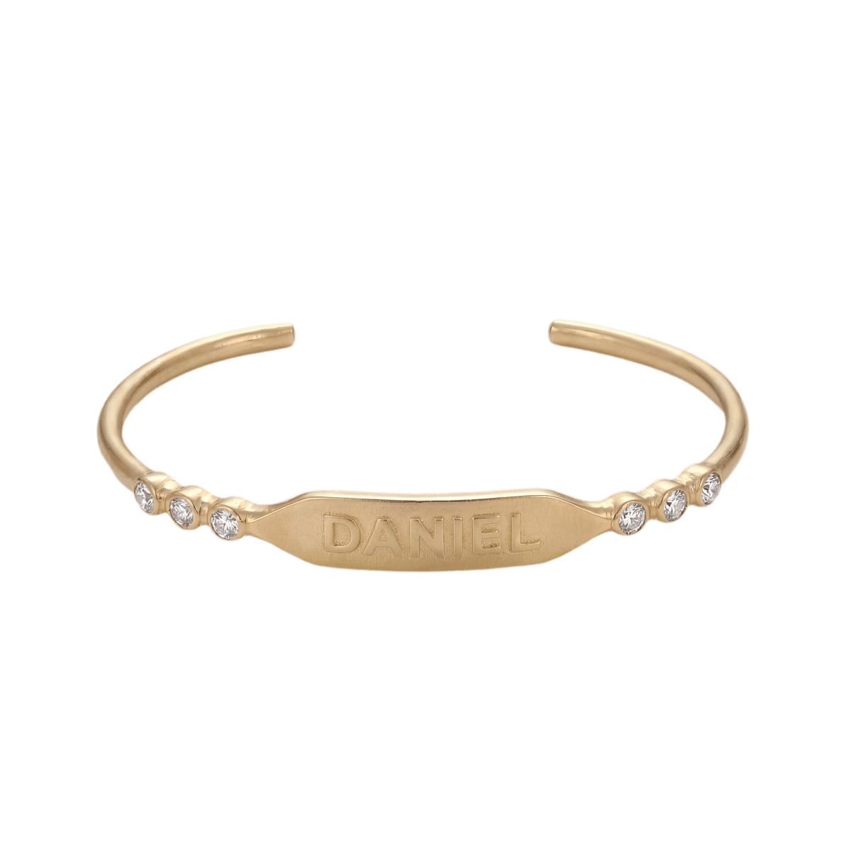 14k gold Bracelet - Raised Nameplate Cuff Bracelet with Diamonds - Corvo Jewelry by Lily Raven