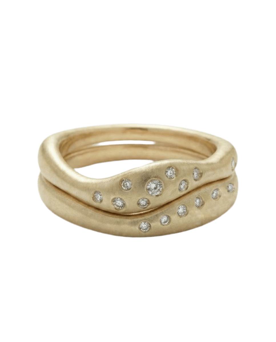 14k gold Rings - Ripple Diamond Ring Duo - Corvo Jewelry by Lily Raven
