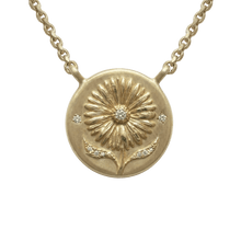 14k gold - September Birth Flower Aster Diamond Coin Necklace - Corvo Jewelry by Lily Raven