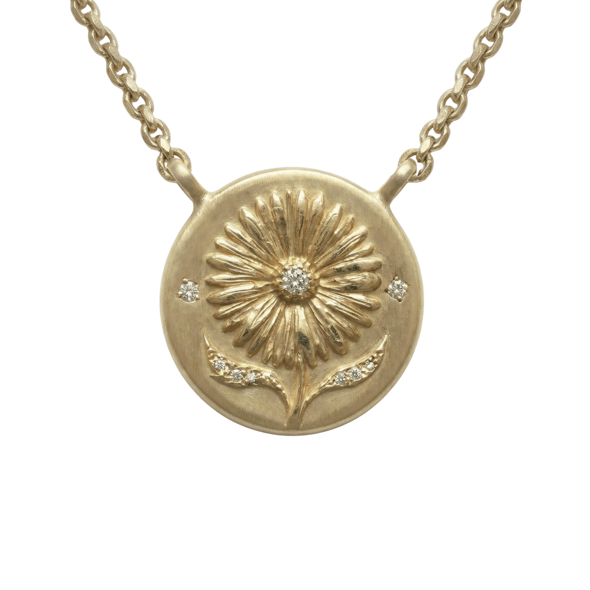 14k gold - September Birth Flower Aster Diamond Coin Necklace - Corvo Jewelry by Lily Raven