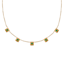 14k gold Necklace - Squared Circle Emerald Station Necklace - Corvo Jewelry by Lily Raven