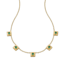 14k gold Necklace - Squared Circle Emerald Station Necklace - Corvo Jewelry by Lily Raven