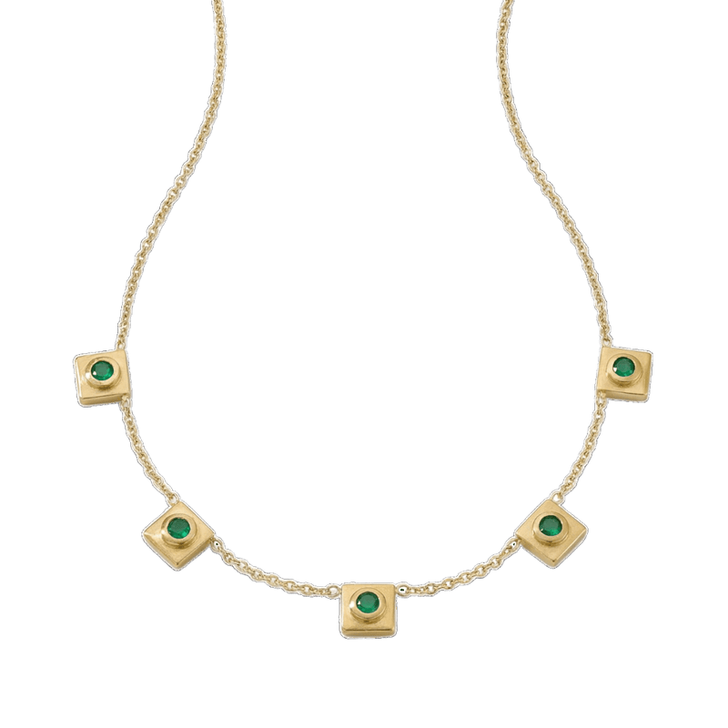 14k gold Necklace - Squared Circle Emerald Station Necklace - Corvo Jewelry by Lily Raven