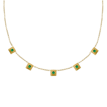 14k gold Necklace - Squared Circle Emerald Station Necklace - Corvo Jewelry by Lily Raven