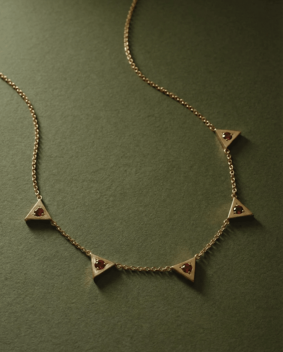 14k gold Necklace - Triangle Citrine Station Necklace - Corvo Jewelry by Lily Raven