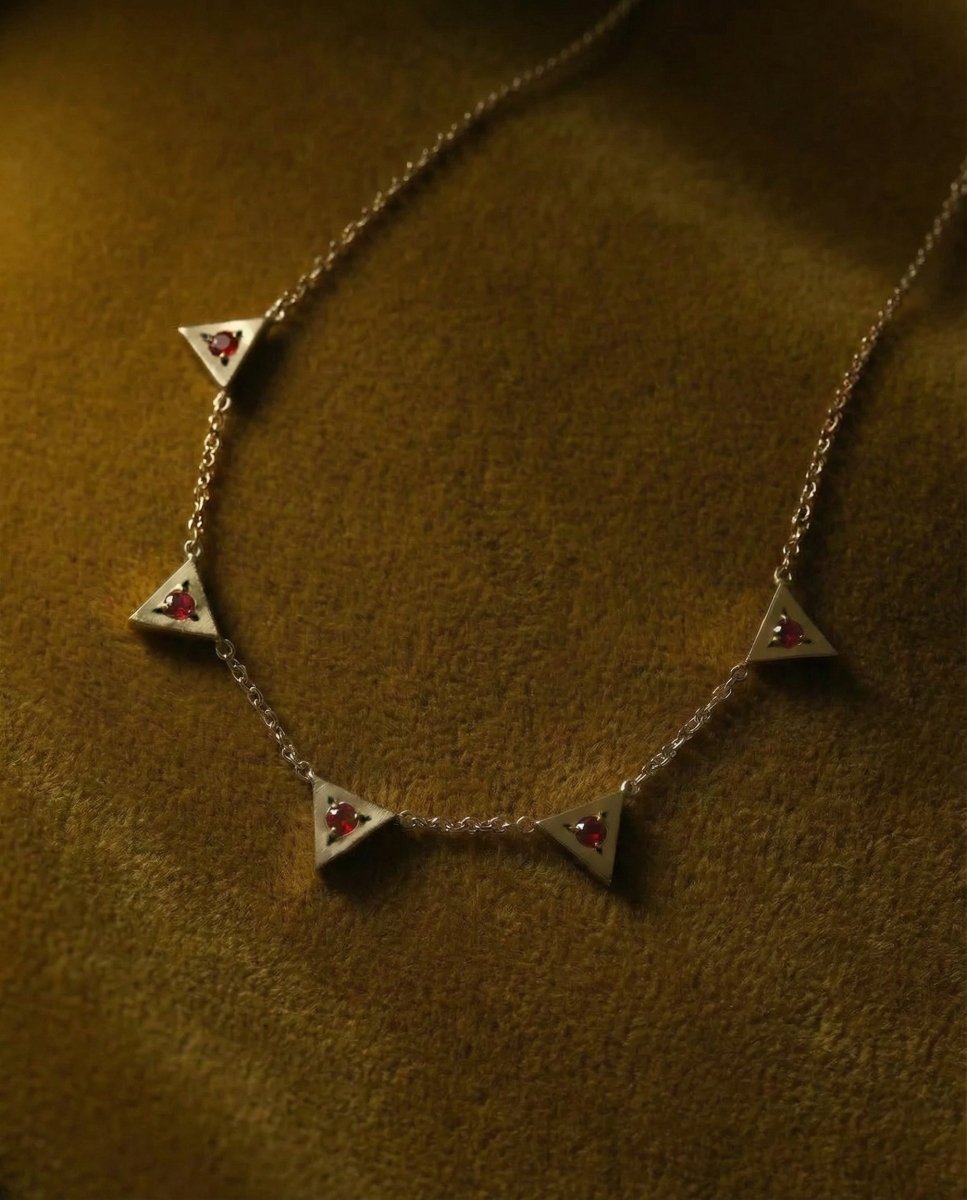 14k gold Necklace - Triangle Citrine Station Necklace - Corvo Jewelry by Lily Raven