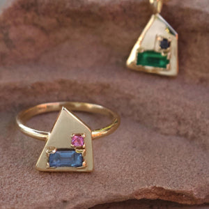 Corvus Aquamarine and Pink Sapphire Ring - Corvo Jewelry By Lily Raven - 14k Gold Jewelry