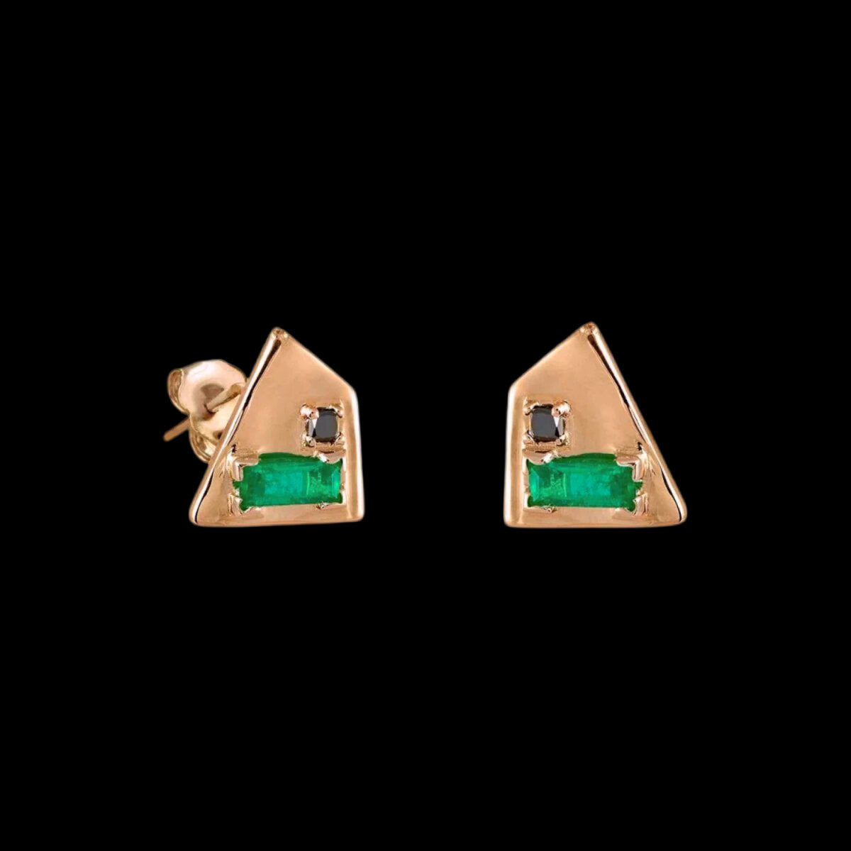 Corvus Emerald and Black Diamond Earrings - Corvo Jewelry By Lily Raven - 14k Gold Jewelry