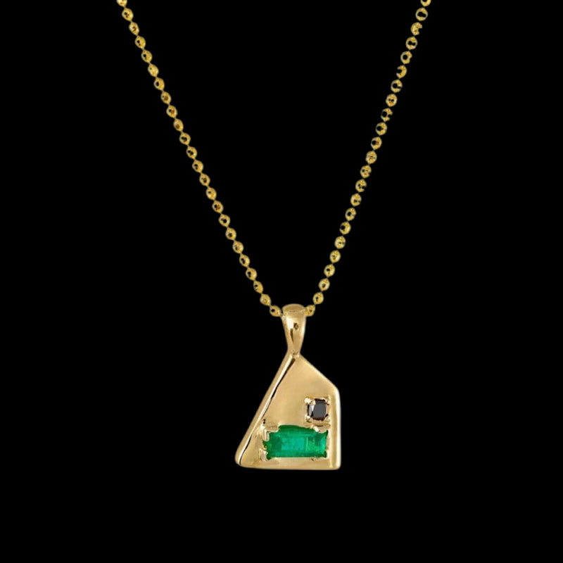 Corvus Emerald and Black Diamond Necklace - Corvo Jewelry By Lily Raven - 14k Gold Jewelry