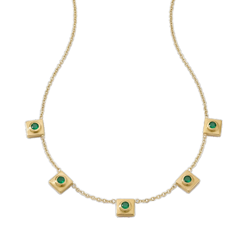 Squared Circle Emerald Station Necklace