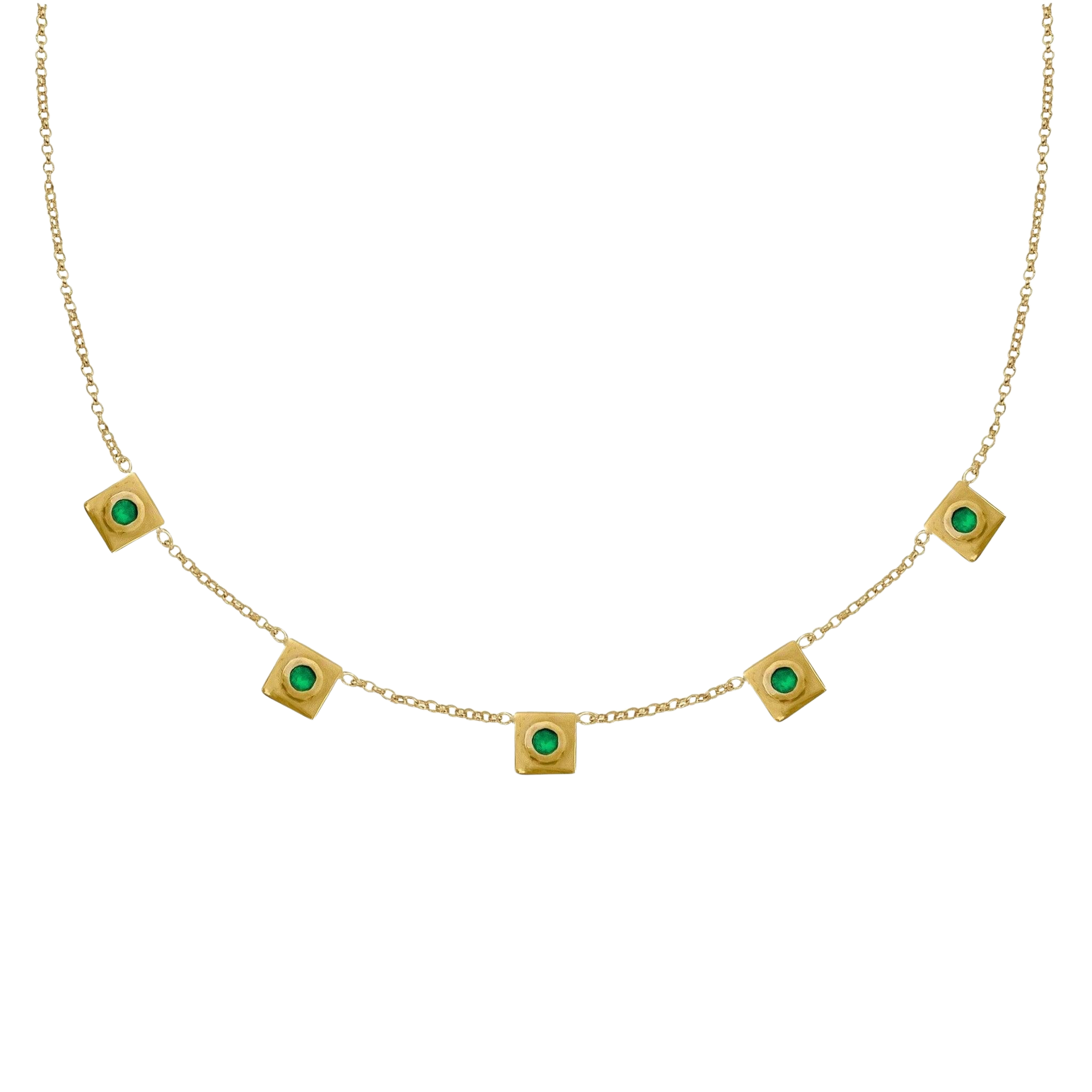 Squared Circle Emerald Station Necklace - Corvo Jewelry By Lily Raven - 14k Gold Jewelry