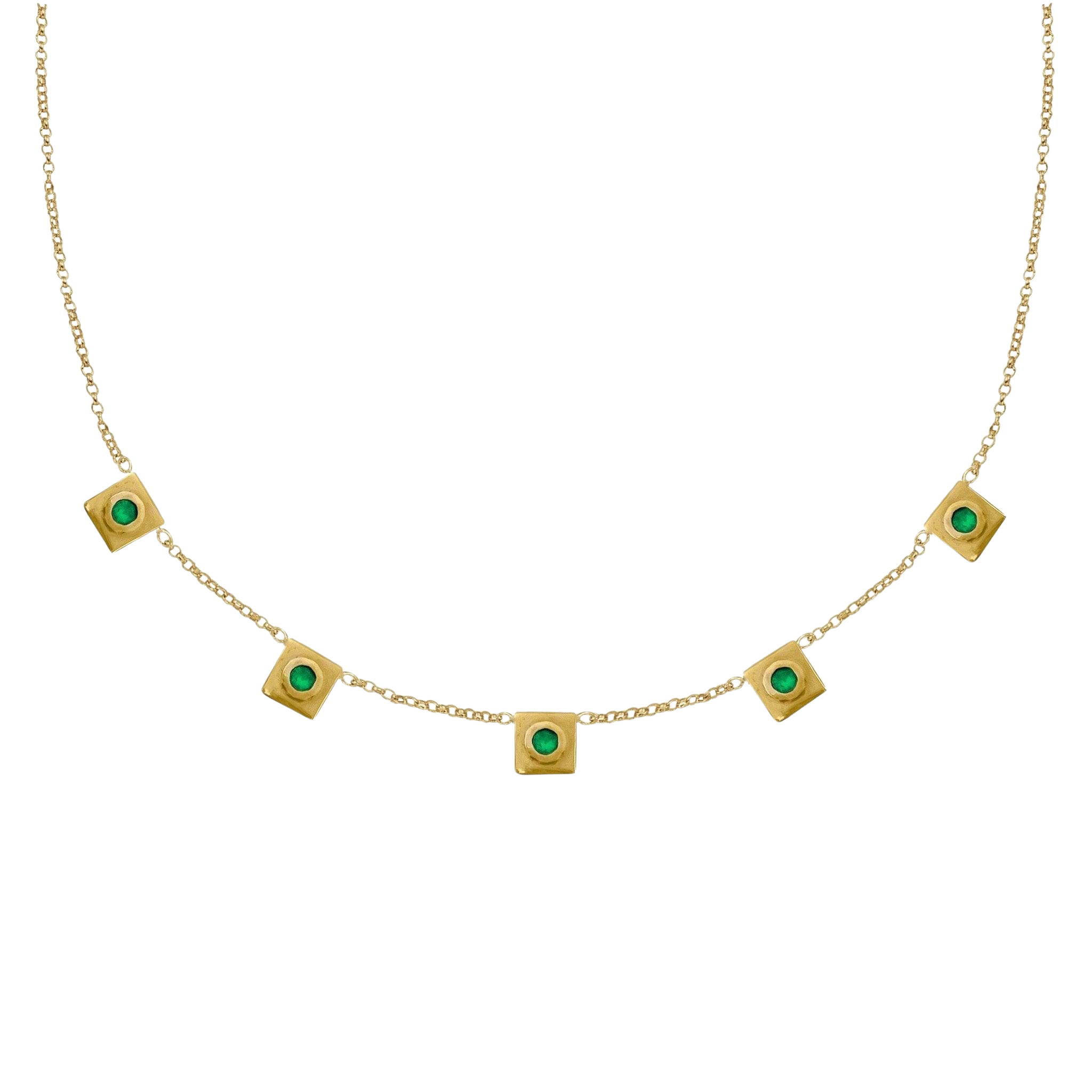 Squared Circle Emerald Station Necklace - Corvo Jewelry By Lily Raven - 14k Gold Jewelry