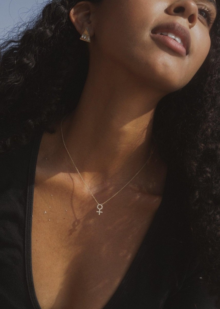 Pavé Female Venus Symbol Necklace - Corvo Jewelry By Lily Raven - 14k Gold Jewelry