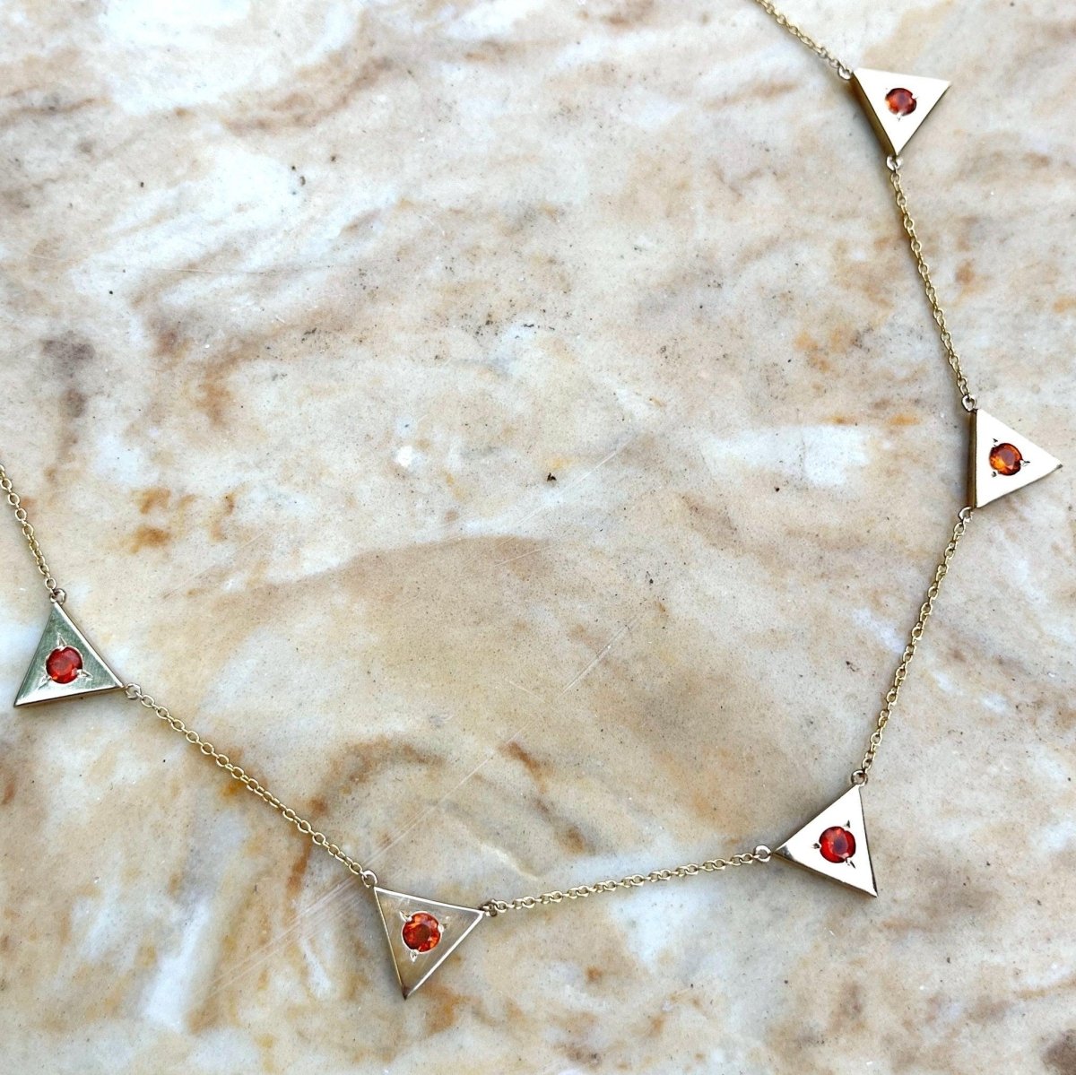14k gold Necklace - Triangle Citrine Station Necklace - Corvo Jewelry by Lily Raven