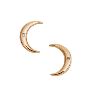 Single Diamond Crescent Moon Studs - Corvo Jewelry By Lily Raven - 14k Gold Jewelry