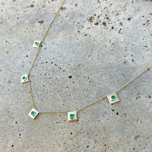 Squared Circle Emerald Station Necklace - Corvo Jewelry By Lily Raven - 14k Gold Jewelry